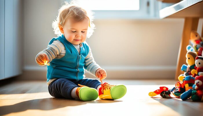 child tying shoes